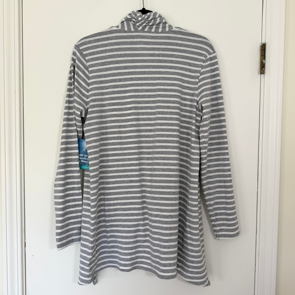 Coolibar NWT Womens Marietas Sun Wrap UPF 50+ Striped Cardigan Grey White Small - Picture 9 of 12